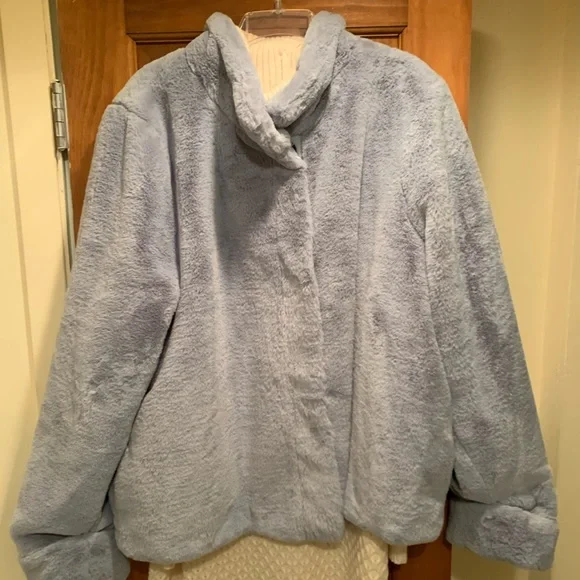 🫐Anthropologie Light Blue Faux Fur Jacket - Picture 6 of 9